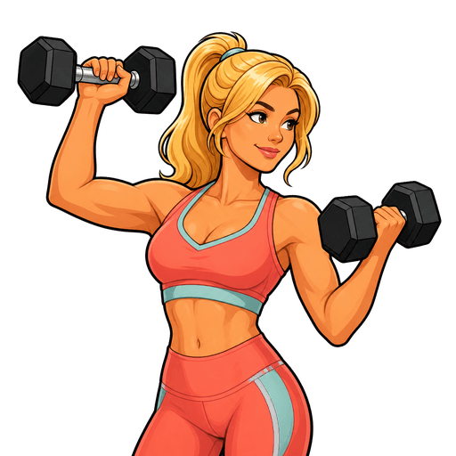 Illustration of Kate pressing two dumbbells overhead